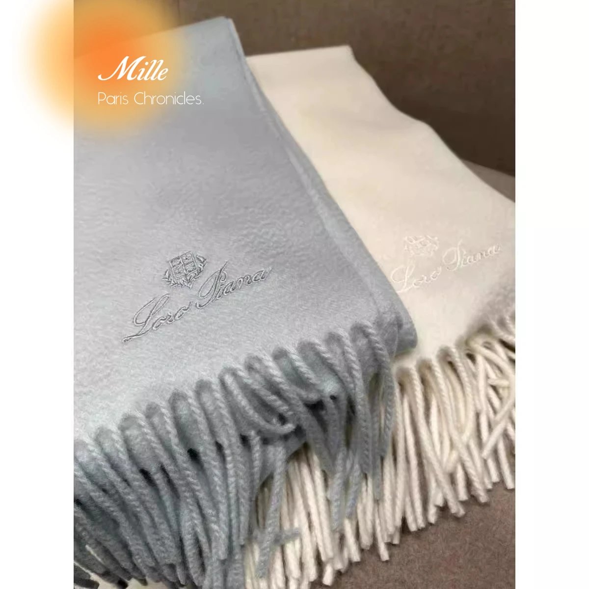 Dior Scarf Autumn and Winter Old Money Style Cashmere Tassel Scarf Women's Neck Warmer All-Matching