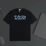 Dior T-shirt Chest Letters with Fresh Flower Embellishments Print logo round Neck Short Sleeve25ss New Pure Cotton Unisex Style T T-shirt OS Loose Fit Base Shirt Top Half Sleeve T-Shirt