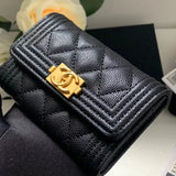 Chanel Wallet Top version Small leboy Small Card Holder Card Clamp Card Holder Coin Purse Wallet Short Wallet Cowhide Caviar Ball Pattern Lambskin Rhombic Pattern Retro Gilding with Retro Antique Silver Hardware Lady's Wallet Card Holder