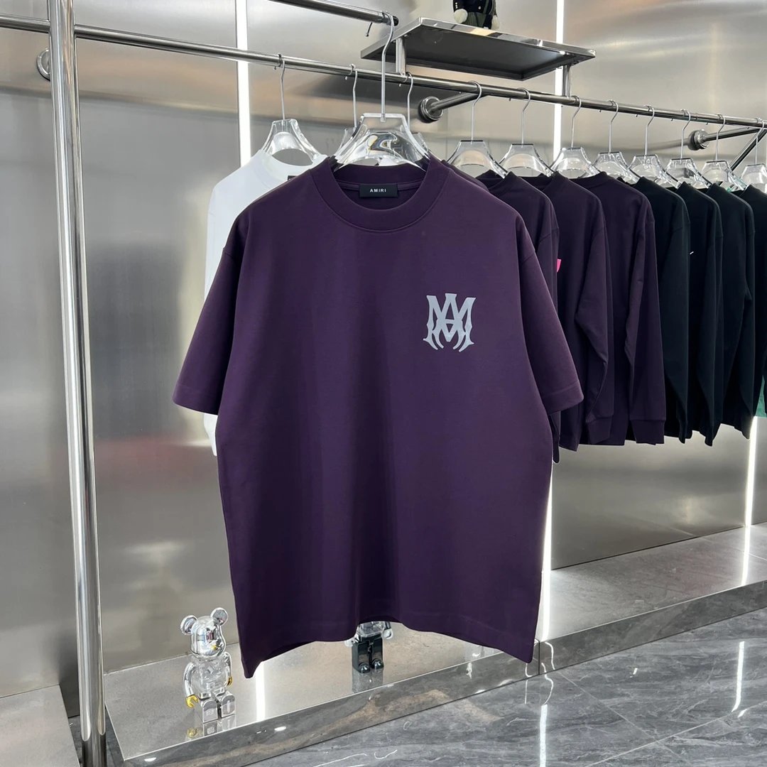 Amiri T-shirt Printing logo Round Neck Short Sleeve Pure Cotton Unisex T Shirt Bottoming Shirt OS Loose Fit T-Shirt