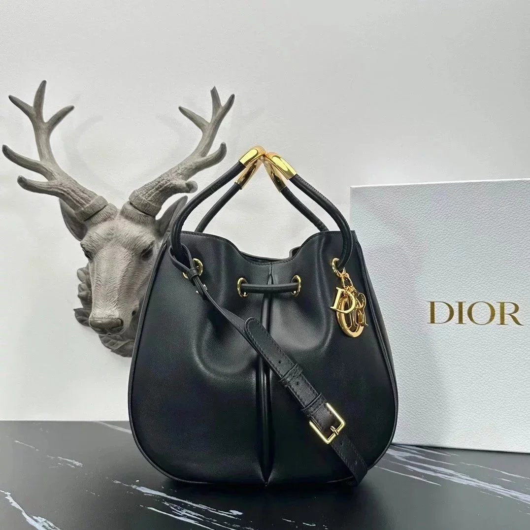 Dior Women's Bag Top version 【Grade Surrogate Shopping Original Factory】24Autumn and Winter New Presbyopic Blue Embroidery Nolita Series Medium Basket Bag Single Shoulder Crossbody Women's Bag