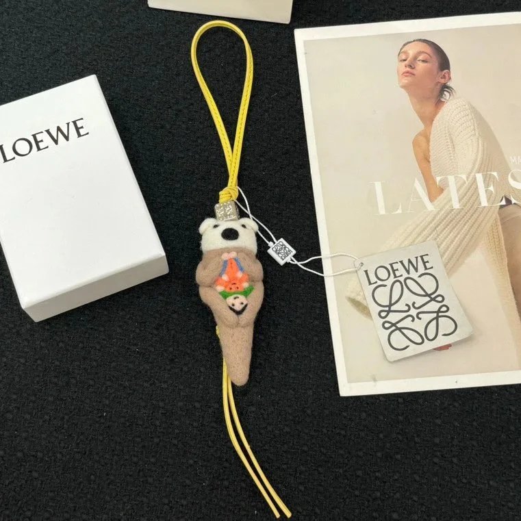 LOEWE Women's Bag Top version 【New pendant】Hanging Ornament Pendant Felt and Cow Leather Jarre Aero Bull Puppy Hanging Ornament/Pendant Panda Ornaments Elephant Pendant Full Series Small Animal Ornaments