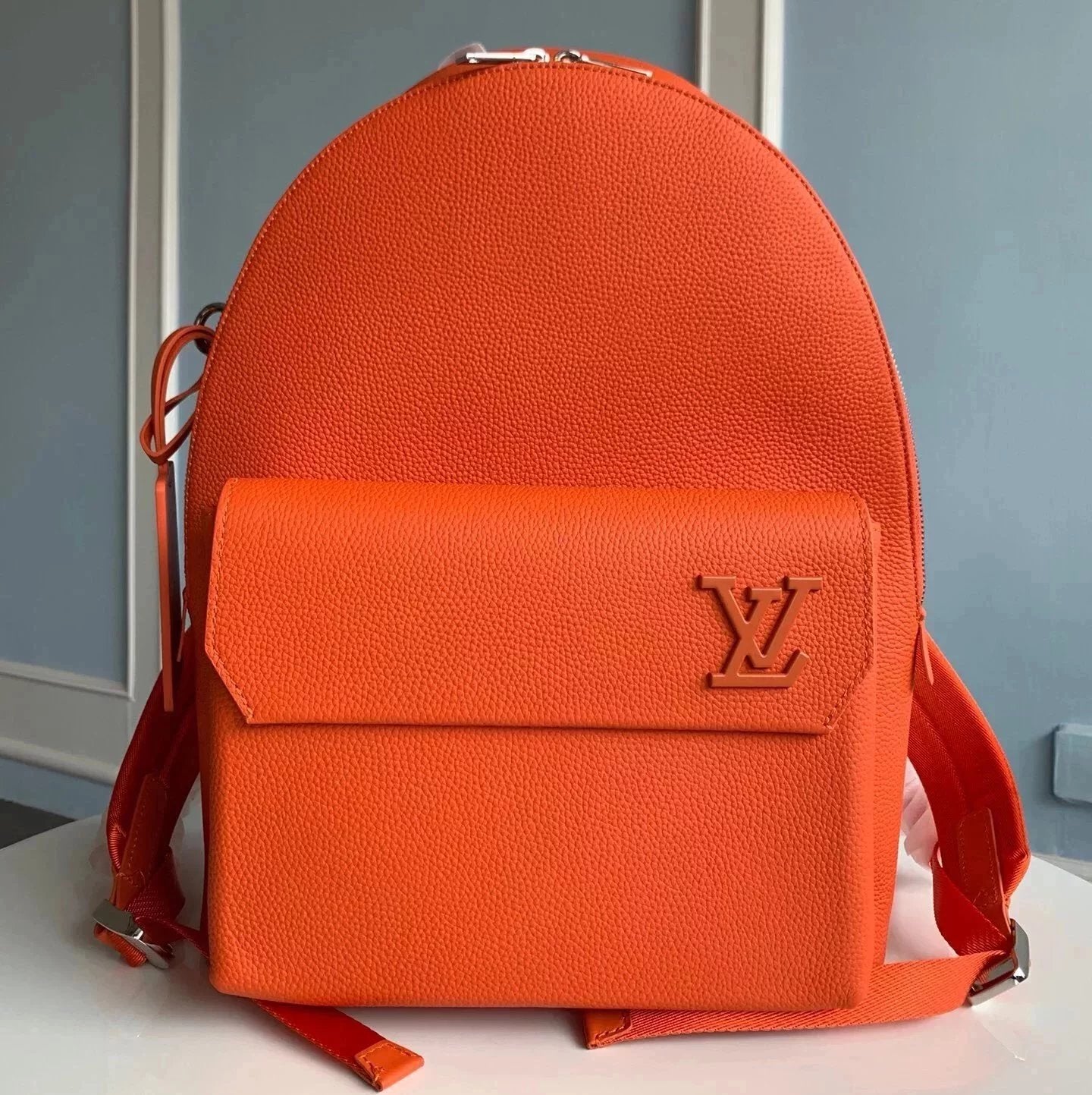 Louis Vuitton LV Backpack Top version 【Original Leather Old Factory】M57079New Men's Cowhide AEROGRAM Backpack Men's All Leather Backpack Fashion Genuine Leather Travel Backpack Lychee Pattern Calfskin Schoolbag