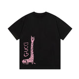 Gucci T-shirt Giraffe Letter Print logo round Neck Short Sleeve25ss New pure cotton T Unisex T-Shirt OS Loose Fit Base Shirt Top Half Sleeve T-Shirt