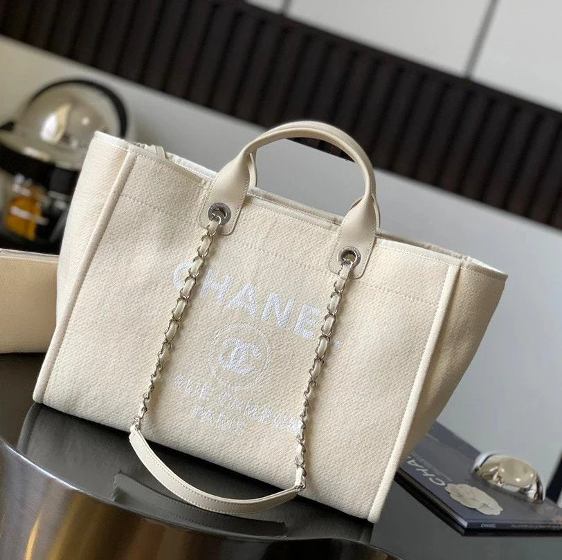 Chanel Women's Bag Top version 【**Customized Plate】l Latest23c Beach Bag Summer New Color Milkshake White Shopping Bag Handbag New Beach Bag Shopping Bag Commuter Bag Large Capacity Travel Bag Men's and Women's Bags Large38cm Small Size32cm Portable beach