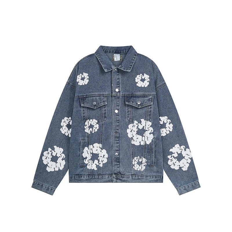 Denim Tears Denim jacket Printed American High Street Casual Loose Couple Flower Denim Coat Jackets Men