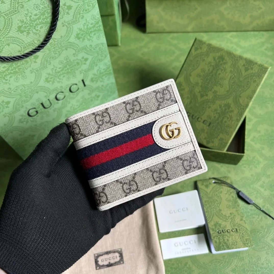 Gucci Wallet Top version 【**Original Factory】Latest Men's and Women's Wallet Card Clamp Short Wallet Fold Wallet Card Holder Card Holder Women's Bag597606