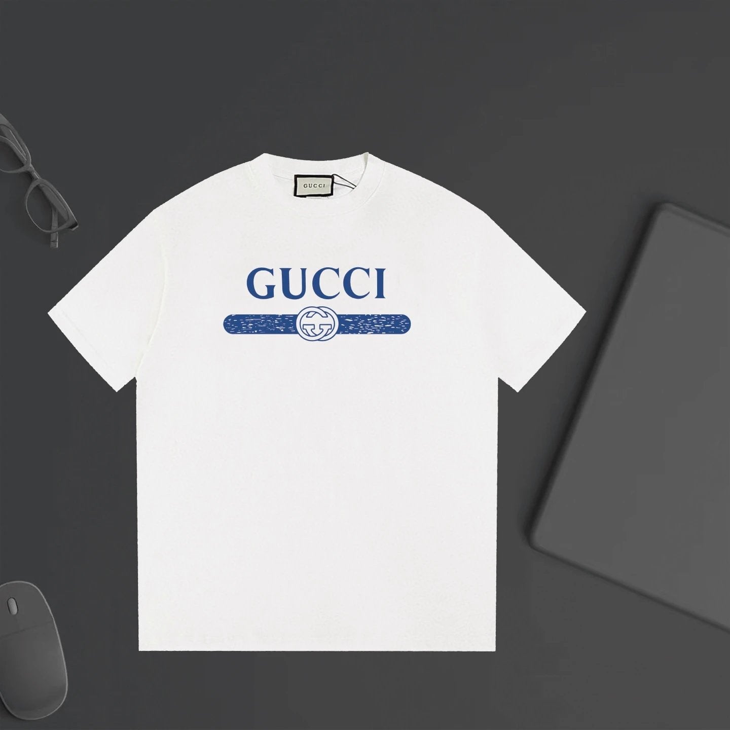 Gucci T-shirt Blue letter print on the chest logo round Neck Short Sleeve25ss New Pure Cotton Unisex Style T Casual T-Shirt Base Layer Shirt OS Loose Fit Half Sleeve Top Plus Size
