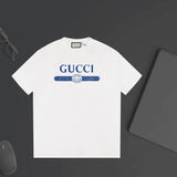 Gucci T-shirt Blue letter print on the chest logo round Neck Short Sleeve25ss New Pure Cotton Unisex Style T Casual T-Shirt Base Layer Shirt OS Loose Fit Half Sleeve Top Plus Size
