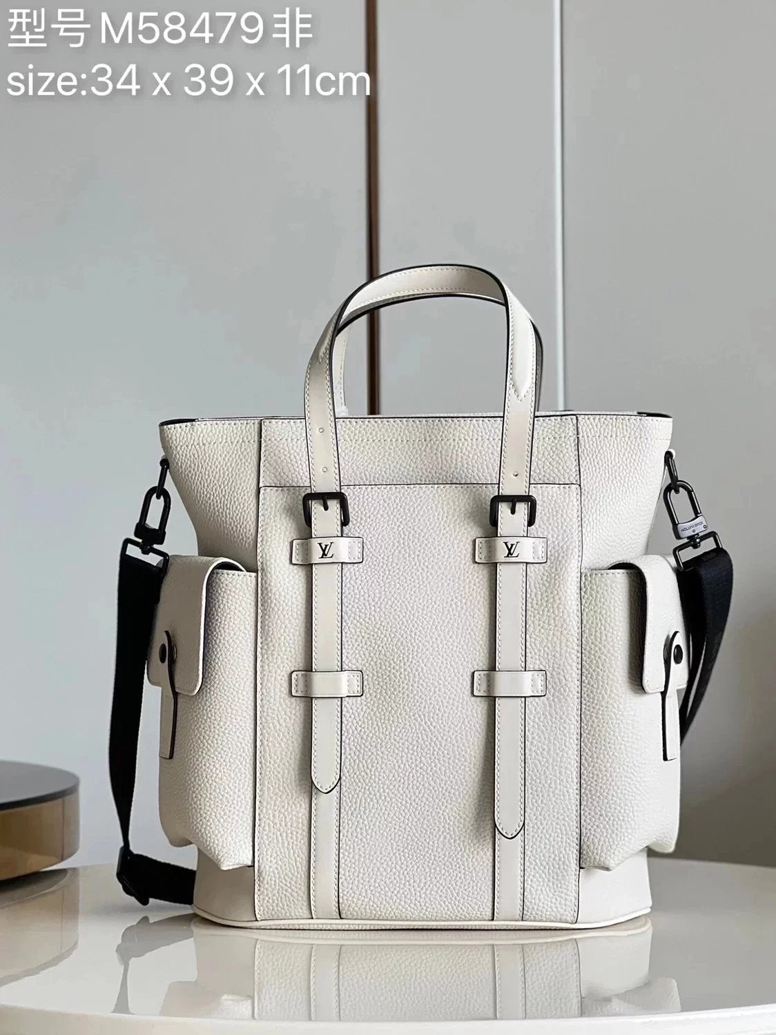 Louis Vuitton LV Backpack Top version 【Town Store】M58479Full Leather Black Briefcase Series ChristopheTote Men's Tote Briefcase Shoulder Bag Business Trip Men's Bag