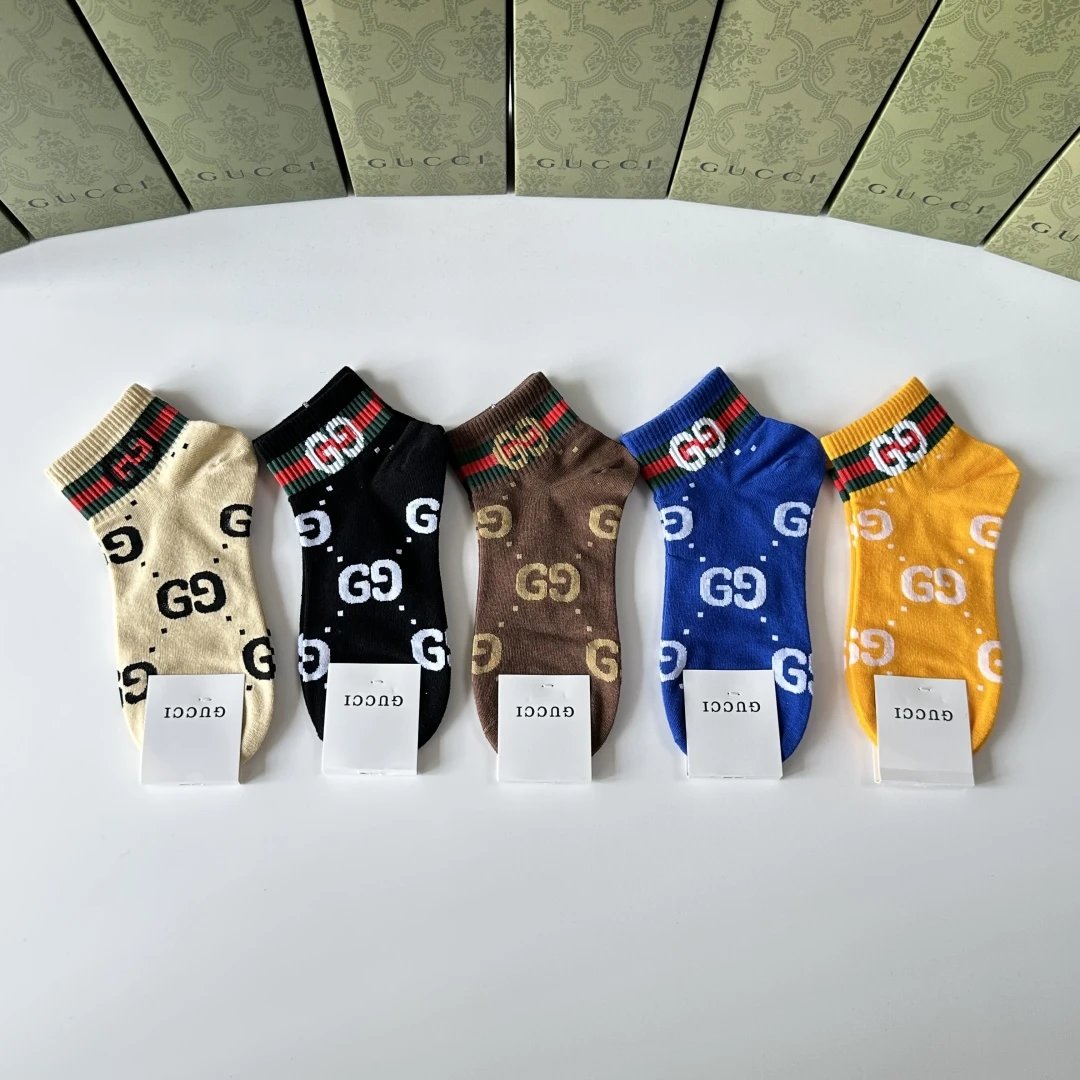 Gucci Sock 【Five Pairs Per Box】Classic Letters logo Pure Cotton Mid-Calf Short Tube Socks Breathable Fashionable25ss New Short Cotton Socks Spring Summer Autumn Thin Business Sports Casual Versatile Deodorant Sweat-Absorbing