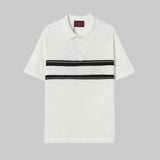 Gucci T-shirt Black and white striped chest logo Knitting POLO Short Sleeve Turn-down Collar Shirt Unisex Summer Loose Fit T Business Commuter Short Sleeve Shirt Plus Size T-Shirt