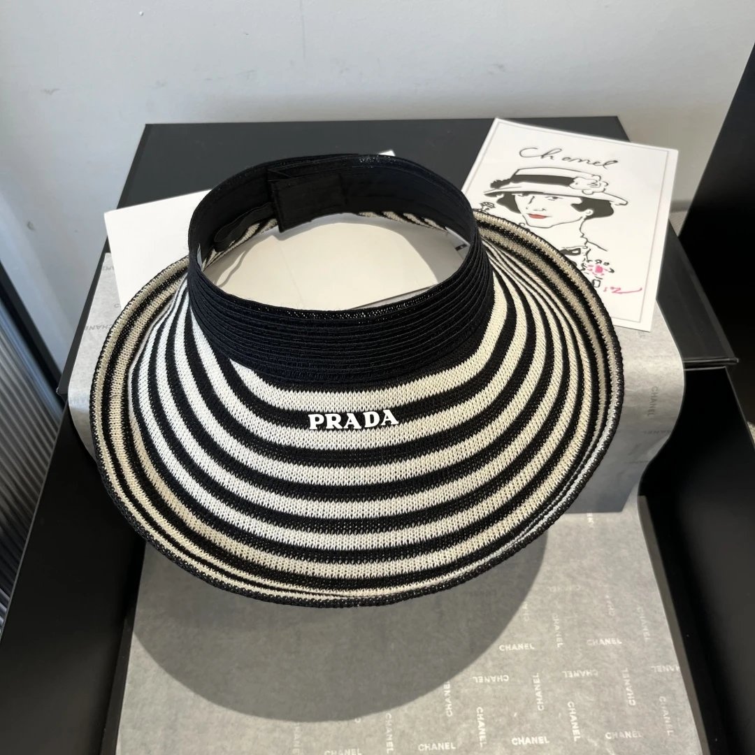 PRADA Hat Striped Knitwear logo Fisherman Hat Casual Sun Protection UV Protection Plain Face Covering Sun Hat Outdoor Versatile Flat Top Bucket Hat