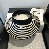 PRADA Hat Striped Knitwear logo Fisherman Hat Casual Sun Protection UV Protection Plain Face Covering Sun Hat Outdoor Versatile Flat Top Bucket Hat