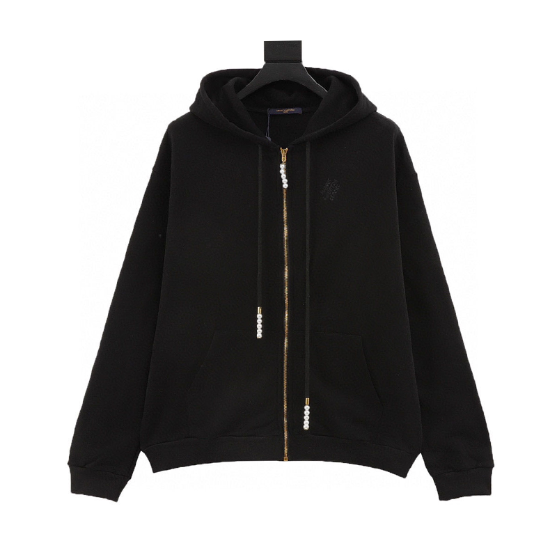 Louis Vuitton LV Hoodie Drawstring Beaded Features Hooded Zipper Sweatshirt Same Style for Men and Women