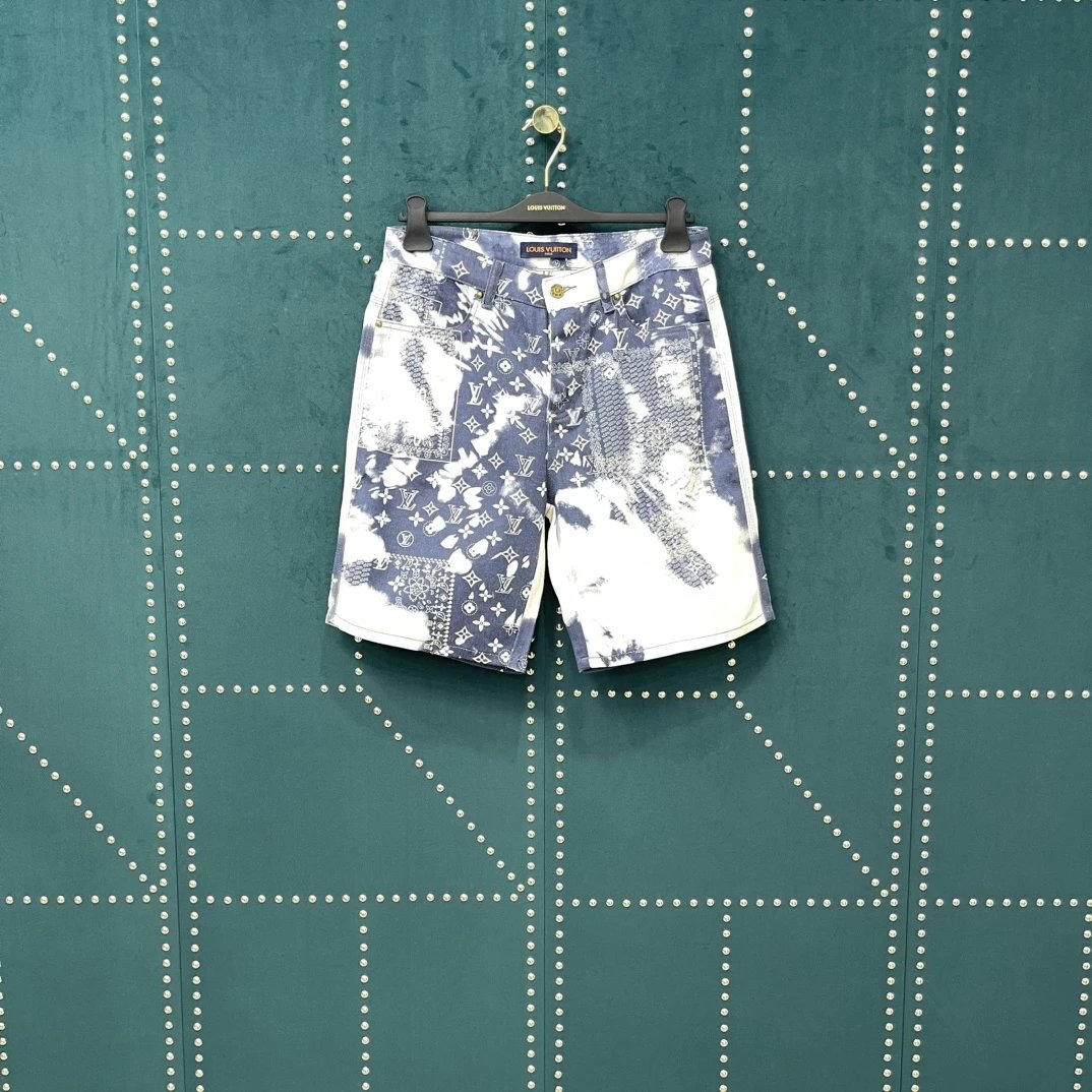 Louis Vuitton LV Shorts Cashew Flower Tie-Dye logo Five-point Shorts25ss New Drawstring Casual Summer Pants5Two-in-One Casual Sweatpants for Men and Women, Pure Cotton B Sweatpants