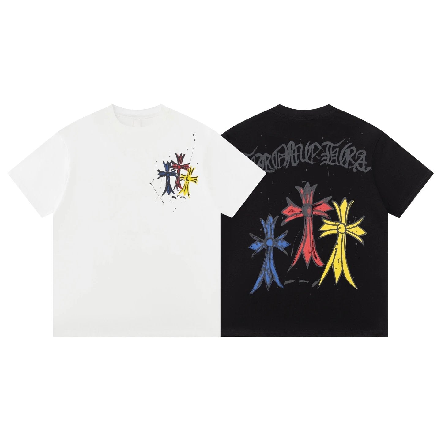 Chrome Hearts T-shirt Splash Ink Graffiti Print logo round Neck Short Sleeve25ss New Pure Cotton Unisex Style T Casual T-Shirt Base Layer Shirt OS Loose Fit Half Sleeve Top Plus Size