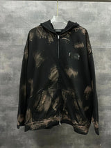 Balenciaga Hoodie Hand-Washed Hand-Painted Dirty Style Letter Embroidery Glued Hooded Cardigan Sweatshirt Jacket Unisex Loose Fit
