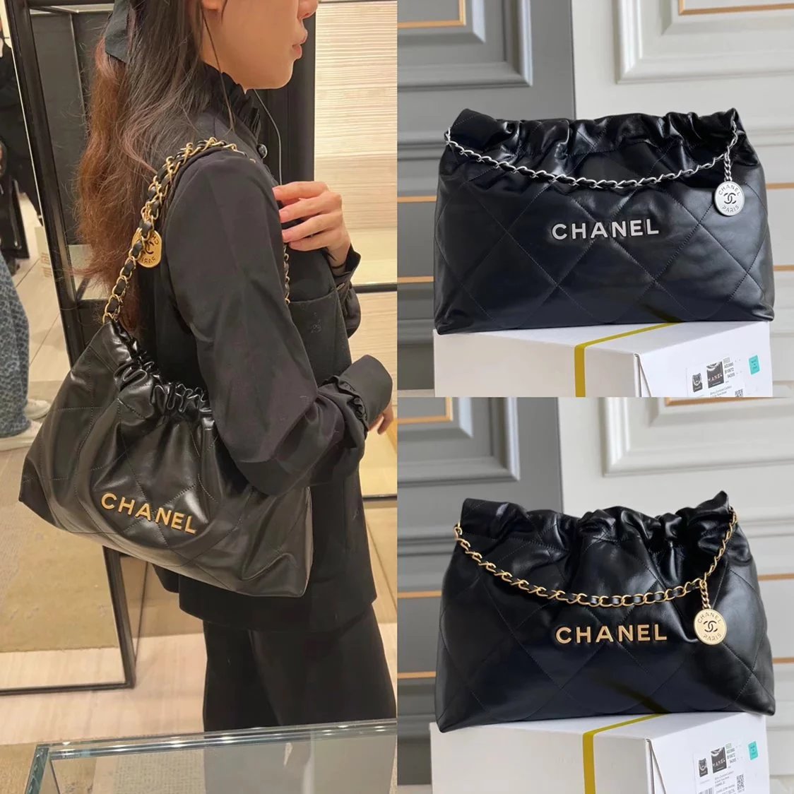 Chanel Women's Bag Top version 【**Surrogate Shopping Edition】Small24C New Horizontal Version22bag Garbage Bag Genuine Goods Original Leather22Handbag Garbage Pack Storage Bag Underarm Bag