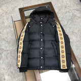 Gucci Down Jacket Reflective Webbing Hooded Down Jacket90White Goose Down Short Casual Loose Jacket with Detachable Stand Collar for Men and Women24ss New Winter Products