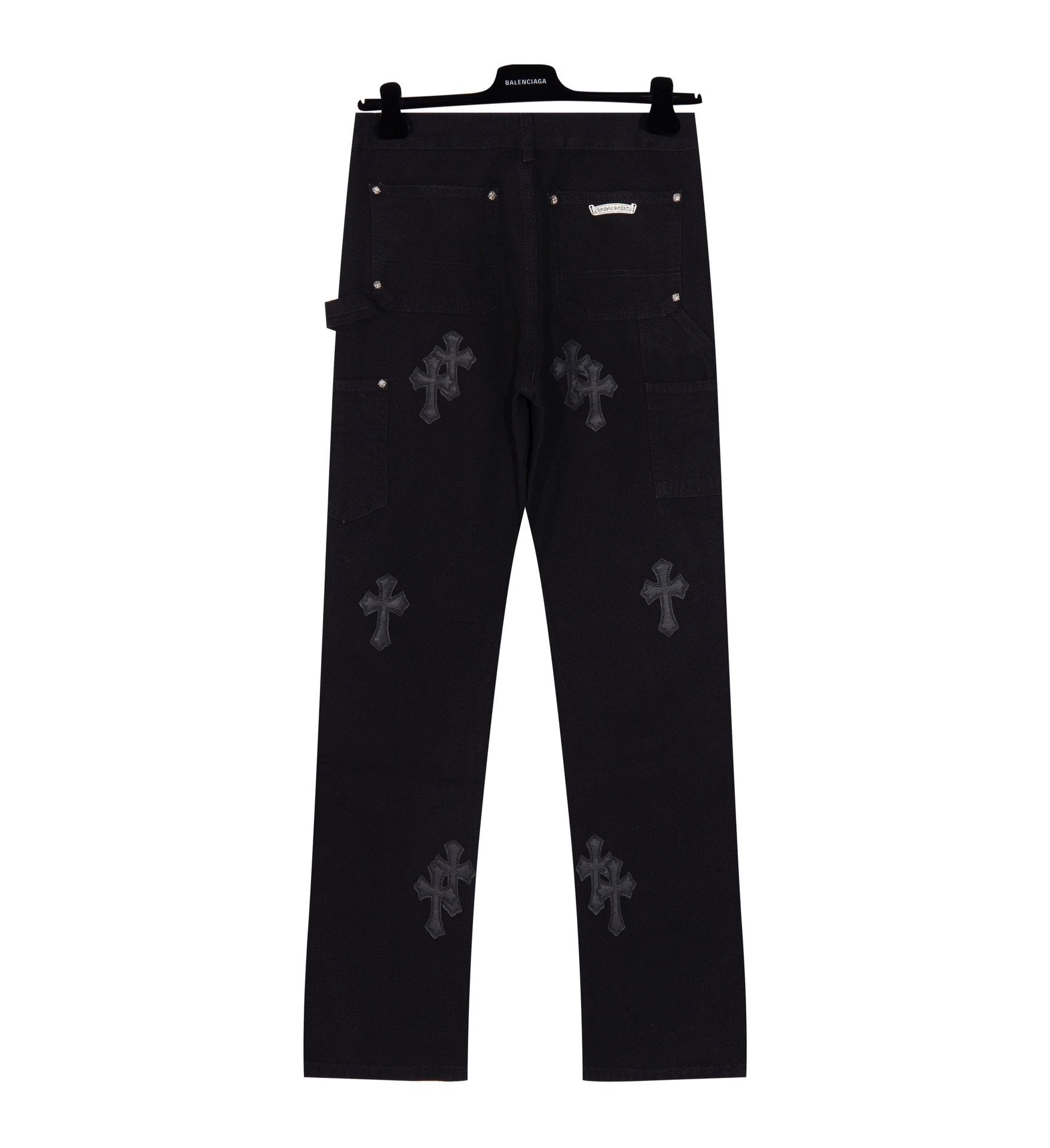 Chrome Hearts Jeans Patchwork Leather Cross logo25ss Spring Summer New Straight Slim Fit Jeans Unisex Loose Fit Long Pants