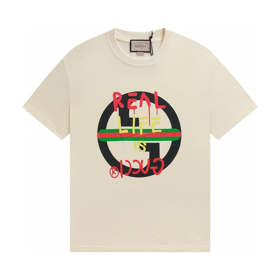Gucci T-shirt Circular Letter Print on the Chest logo round Neck Short Sleeve25ss New pure cotton T Unisex T-Shirt OS Loose Fit Base Shirt Top Half Sleeve T-Shirt