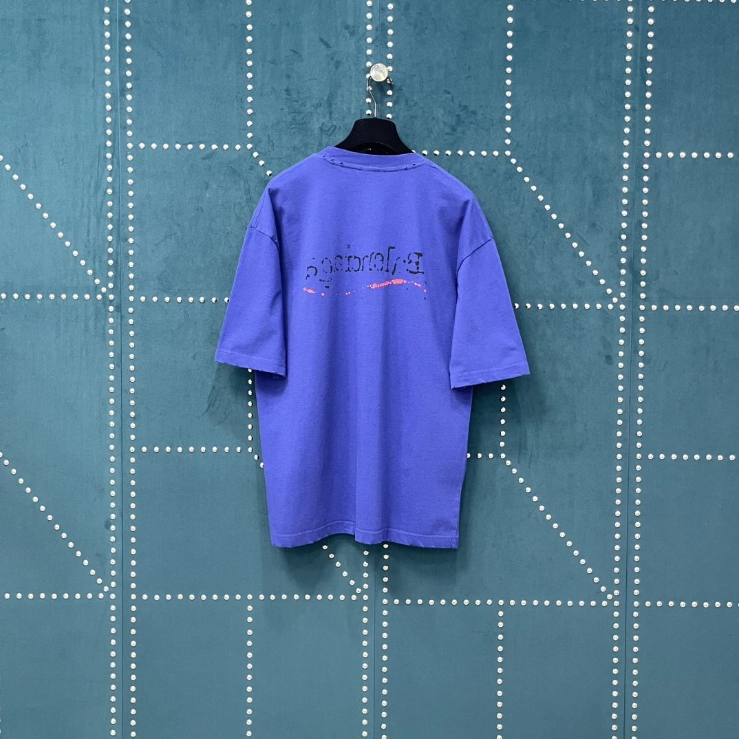 Balenciaga T-shirt Chest Graffiti Cola Print logo round Neck Short Sleeve25ss New Pure Cotton Unisex Style T T-shirt OS Loose Fit Base Shirt Top Half Sleeve T-Shirt