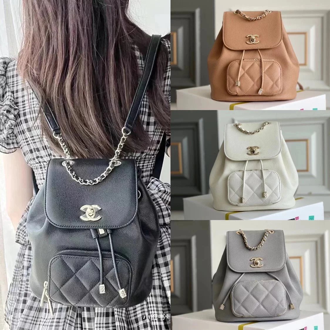 Chanel Backpack Bag Top version 【Original Factory**】New Lychee Leather Backpackage Affinity22B Latest Drawstring Backpack Recommended Women's Handbag Shoulder Bag Backpack