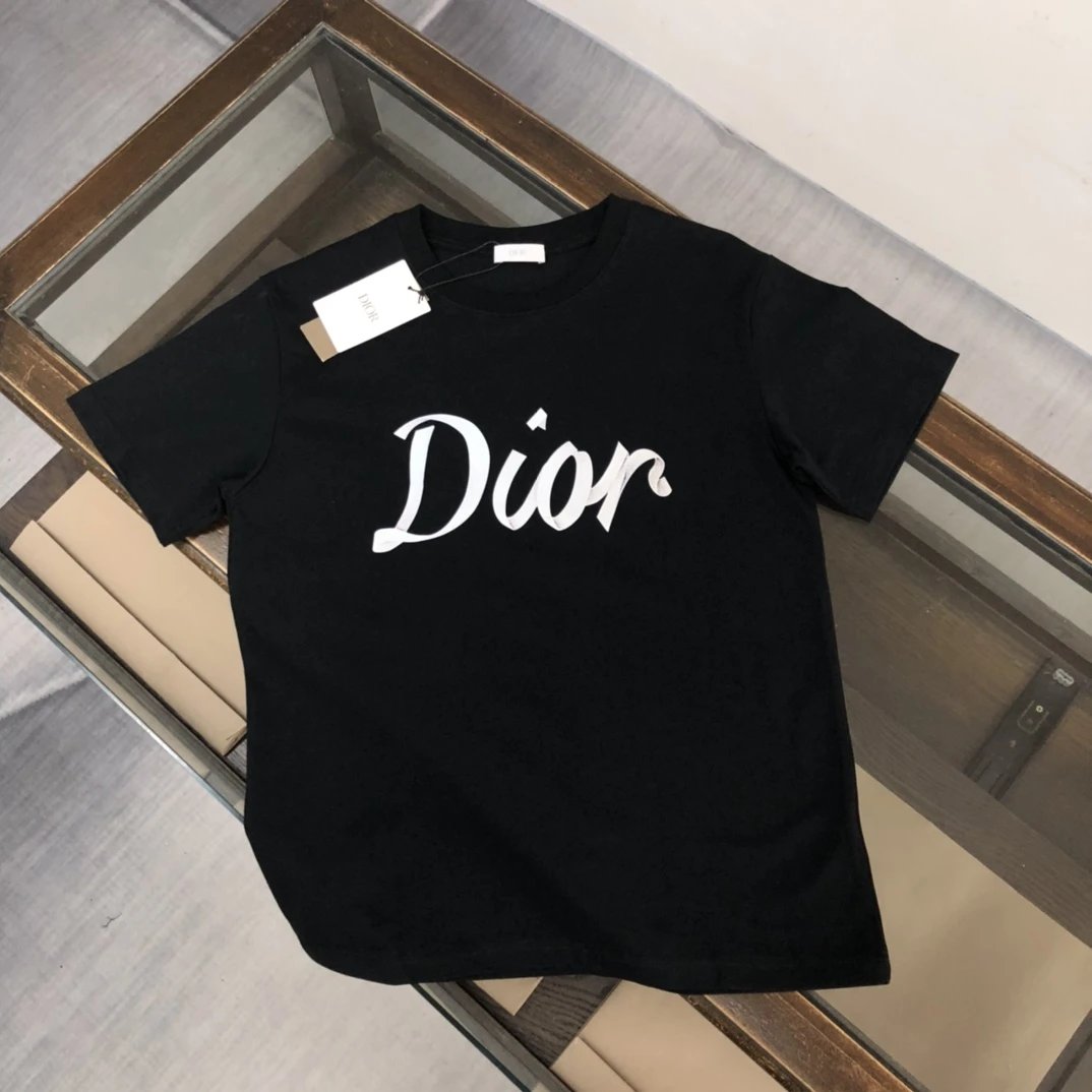 Dior T-shirt Front and Back Letter and Number Print logo round Neck Short Sleeve25ss New pure cotton T Unisex T-Shirt OS Drop Shoulder Loose Fit Base Shirt Top T-Shirt Short Sleeve