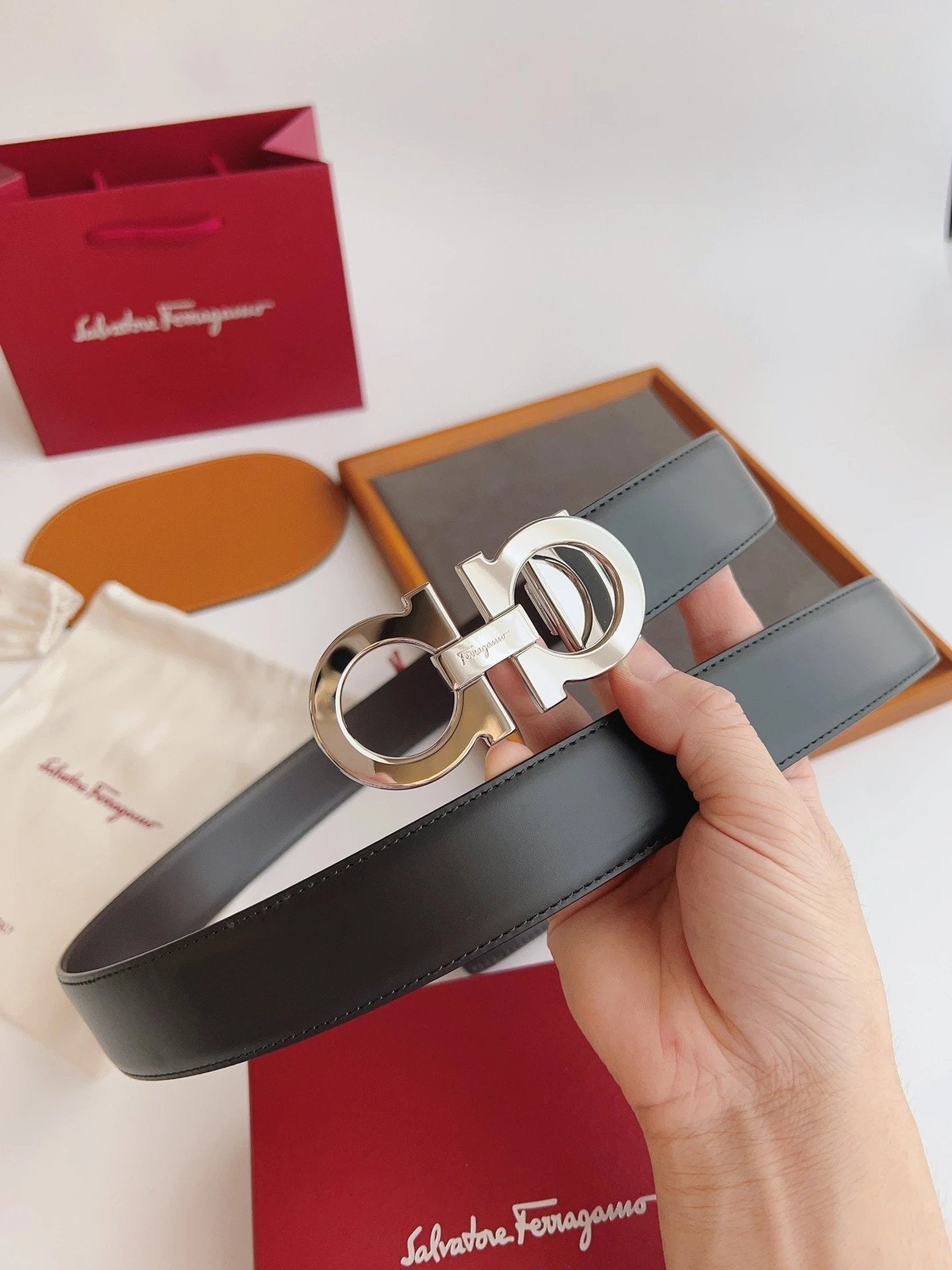 Ferragamo Belt Top version 【Advanced Version Full Package】Belt Width for Men and Women3.5cm with Chip nfc Anti-Counterfeiting Quality Counter Full Set Packaging Italian Double-Sided Cowhide Matching Boutique Brass Buckle Length Can Be Cut by Yourself Coun