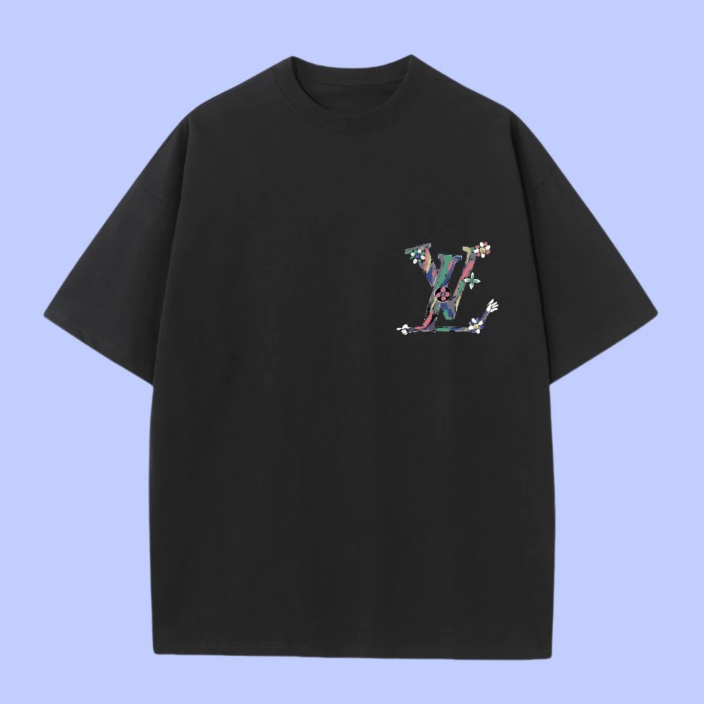 Louis Vuitton LV T-shirt Back Graffiti Sunflower Print logo round Neck Short Sleeve25ss New Pure Cotton Unisex Style T T-shirt OS Loose Fit Base Shirt Half Sleeve T-Shirt Top Half Sleeve