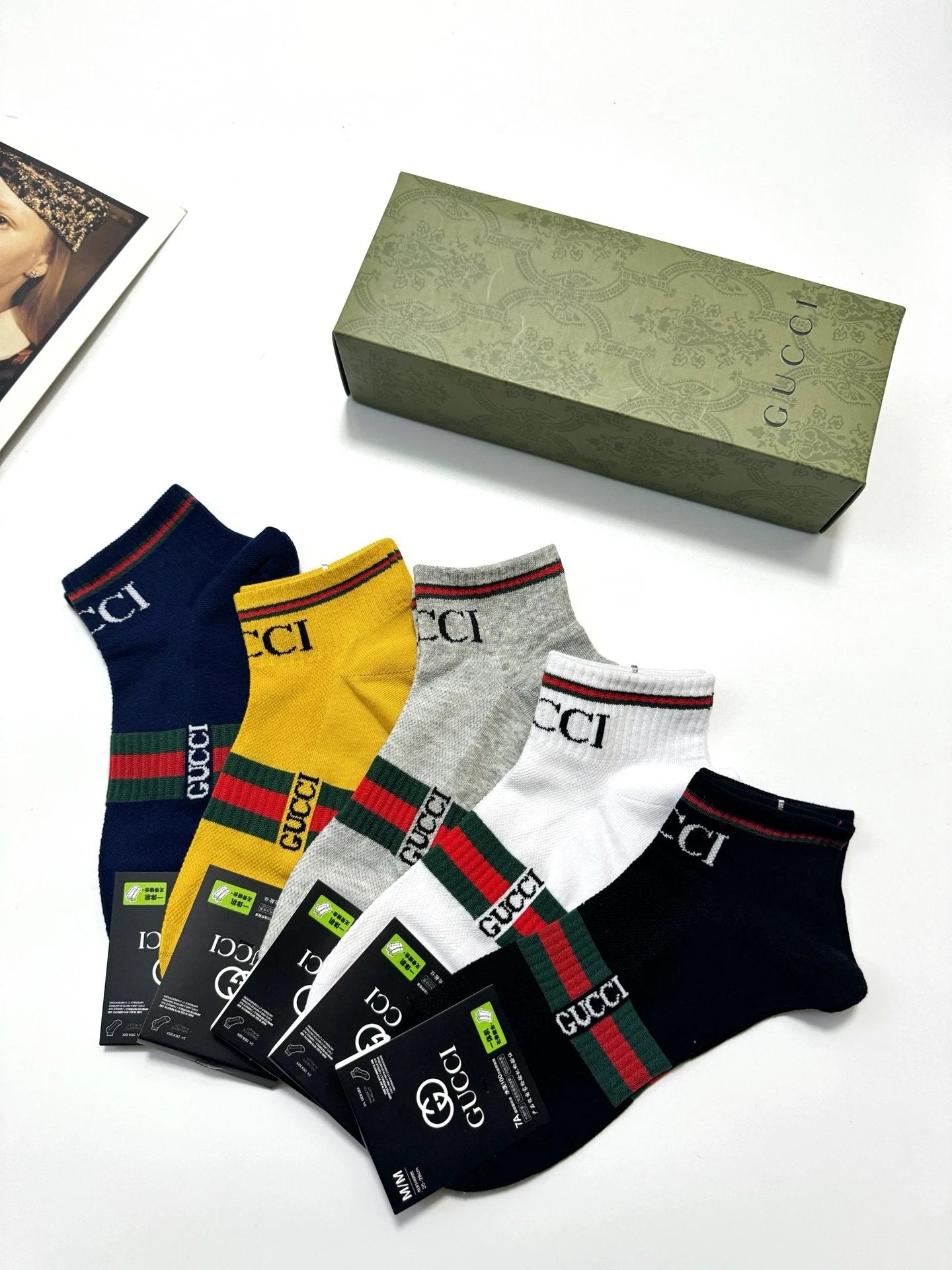 Gucci Sock 【a Box5Double】Classic Letters logo Breathable Fashion25ss New Short Tube Cotton Socks Thin Business Sports Casual Spring Summer Autumn Versatile Deodorant Sweat-Absorbing