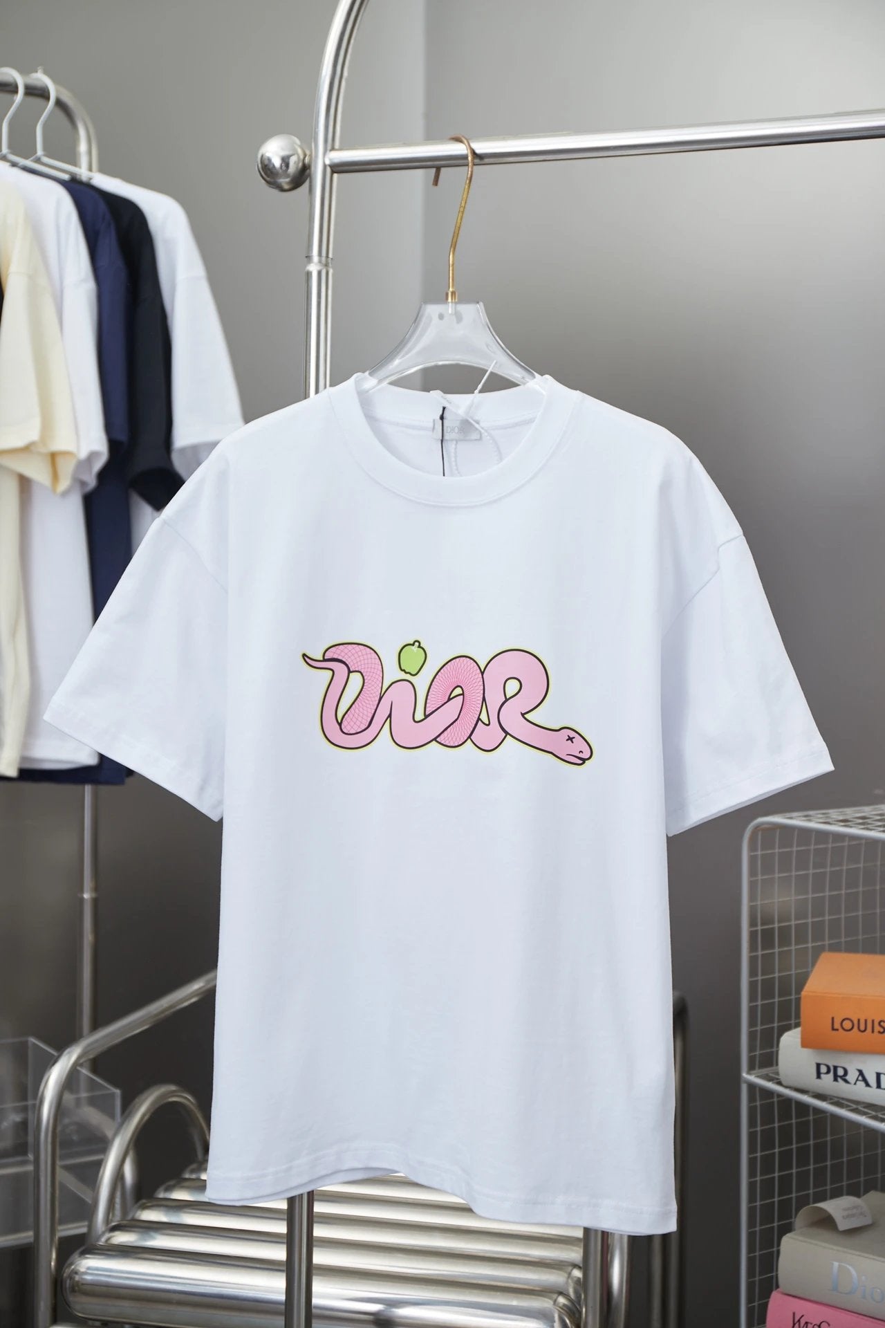 Dior T-shirt Early Spring New Snake Year Limited Edition Printed Crew Neck Short Sleeve New Pure Cotton Unisex T T-shirt OS Loose Fit Base Shirt Short Sleeve Top T-Shirt