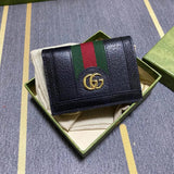 Gucci Wallet Top version Ophidia Series Small Card Holder Wallet Women's Short Wallet Card Clamp Short Wallet Women's Wallet Uses Advanced Artificial Canvas with Iconic Patterns and Stripe Braid