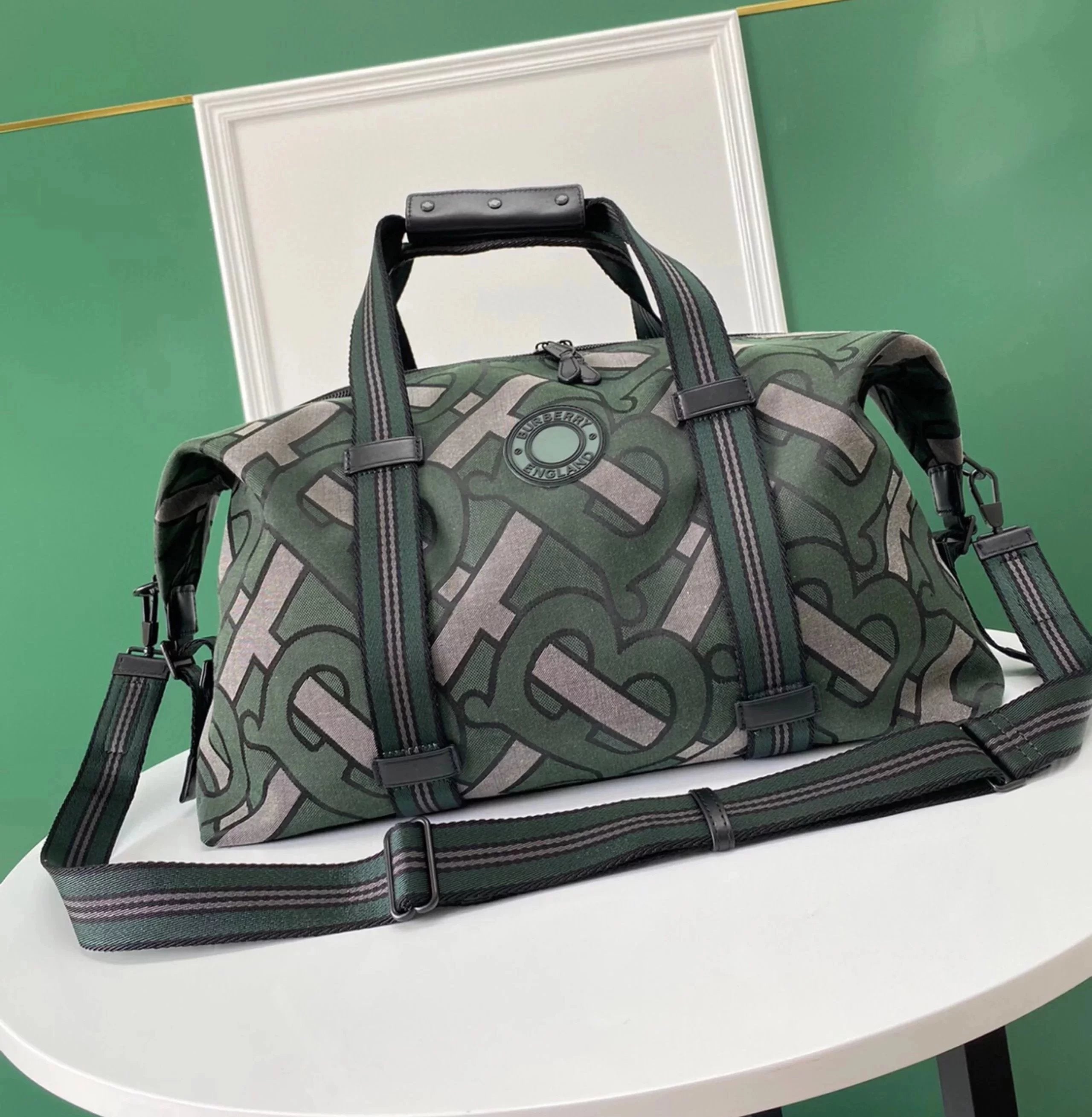 Burberry backpack Top version New Large Capacity TB Printed Travel Bag First Layer Cowhide Stitching Canvas Travel Bag Unisex Storage Bag Luggage Bag