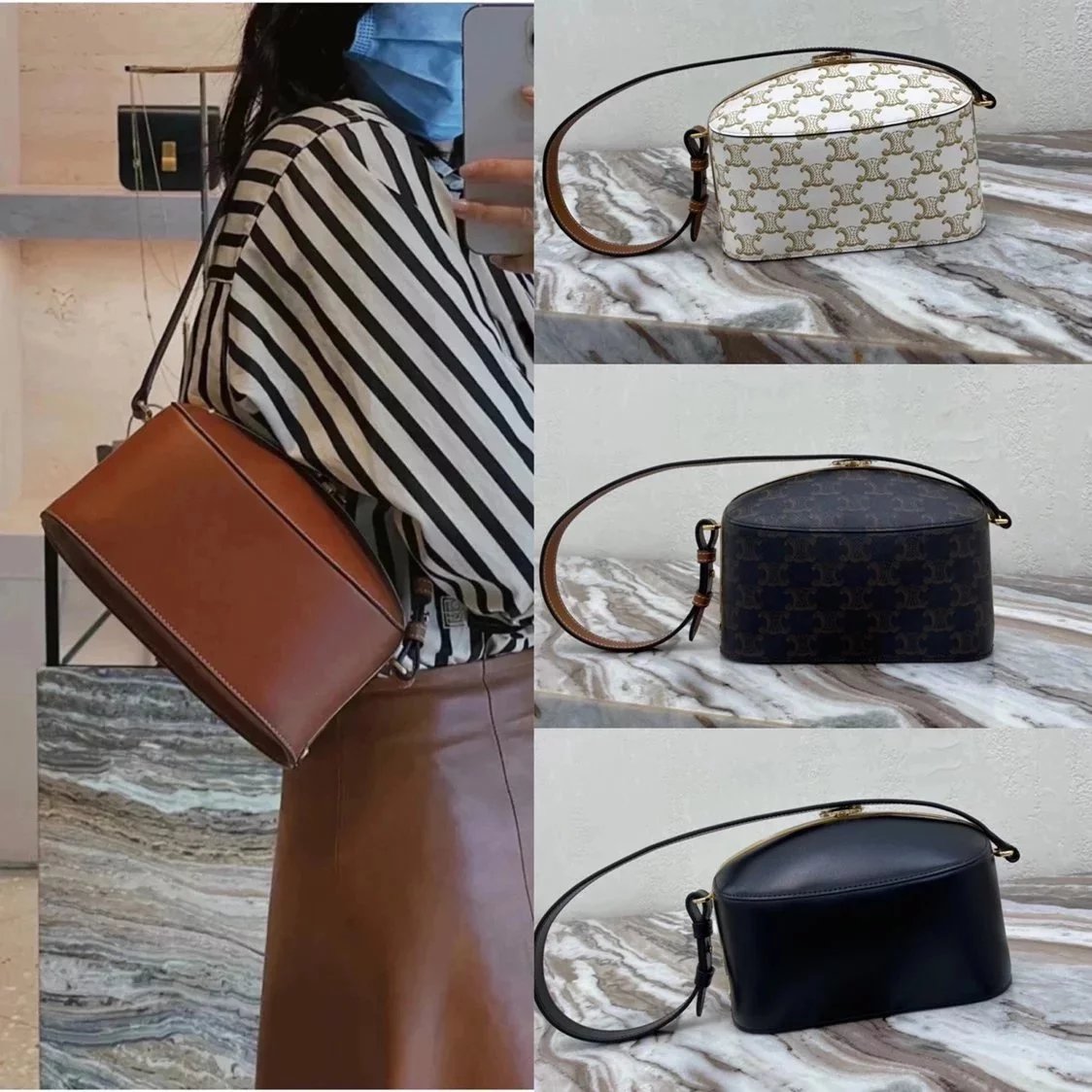 Celine women's bag Top version Goddess Clip Bag Lunch Box Bag Crossbody Bag Shoulder Bag Handbag TRIOMPHECANVAS Cowhide Lunch Box Handbag Women's Bag196412