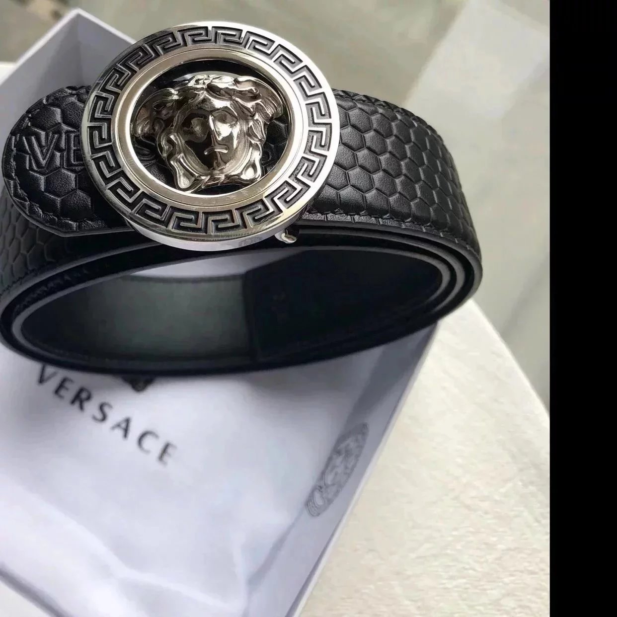 VERSACE Belt Top version Men's Belt Genuine Leather Steel Buckle Dusa Hanging Buckle Belt