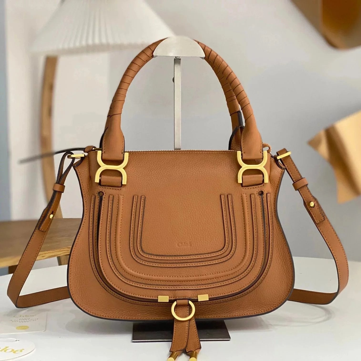 Chloe Bag Top version 【Original Genuine Goods Leather】chloe-marcie Classic Hand Holding Saddle Bag Women's Commuter Bag Briefcase Handbag Shopping Bag Shoulder Messenger Bag Women's Saddle Bag