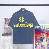 Balenciaga T-shirt Yellow Tape Print logo round Neck Short Sleeve25ss New Pure Cotton Unisex Style T T-shirt OS Loose Fit Base Shirt Top Half Sleeve T-Shirt