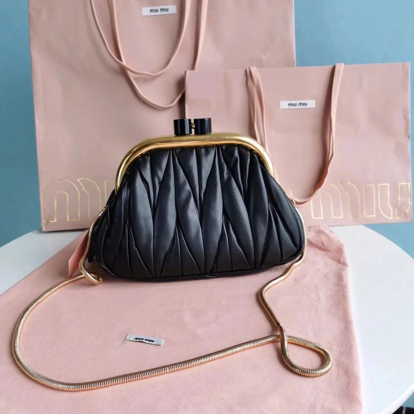 Miu Miu Bag Top version [Original Leather]MIU2021New Belle Pleated Lambskin Beauty Bag Women's Chain Shell Bag Dumpling Bag