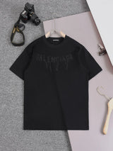 Balenciaga T-shirt Hot Drilling logo round Neck Short Sleeve25ss New Pure Cotton Unisex Style T Casual T-Shirt Base Layer Shirt OS Loose design