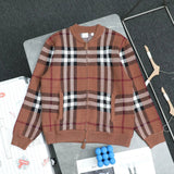 Burberry Jackets Heavy Craft Plaid Zipper Cardigan Wool Coat Long Sleeve Thickened Lazy Style Unisex Loose Knit Top Coat Versatile Casual Wearable Inside and Outside