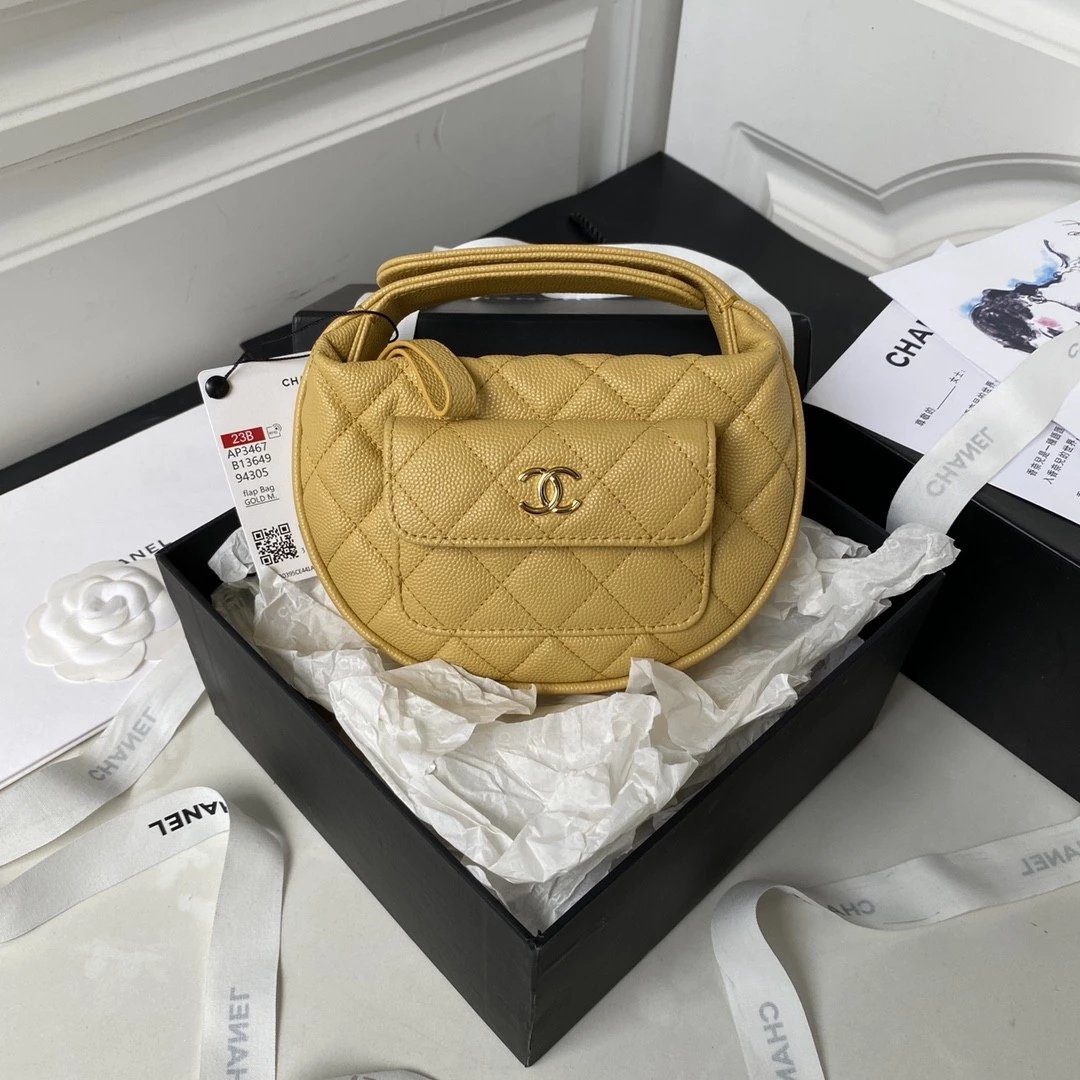 Chanel Women's Bag Top version 【Original Leather Highest Version】Bag2023New Hula Hoop Mini Clutch Small Waste Bag Handbag23c New Popular Women's Bag Clutch Wrist Bag Dinner Bag23B New Hula Hoop Bag Caviar Ball Grain Cowhide