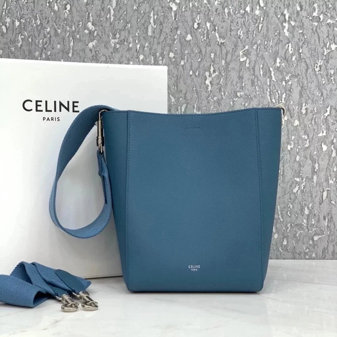 Celine women's bag Top version 【】SangleBucket Small Size Bucket Classic Lychee Grain Surface Cow Leather Wide Shoulder Strap Bucket Bag Shopping Bag Shoulder Women's Corssbody Bag