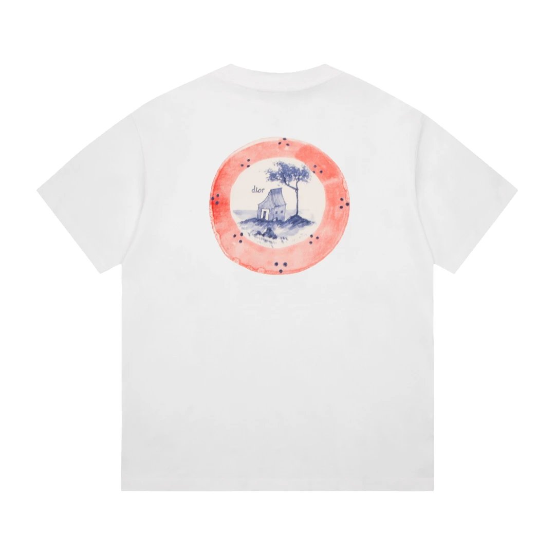 Dior T-shirt Front and back print patterns logo round Neck Short Sleeve25ss New pure cotton T Unisex T-Shirt OS Loose Fit Base Shirt Top Half Sleeve T-Shirt