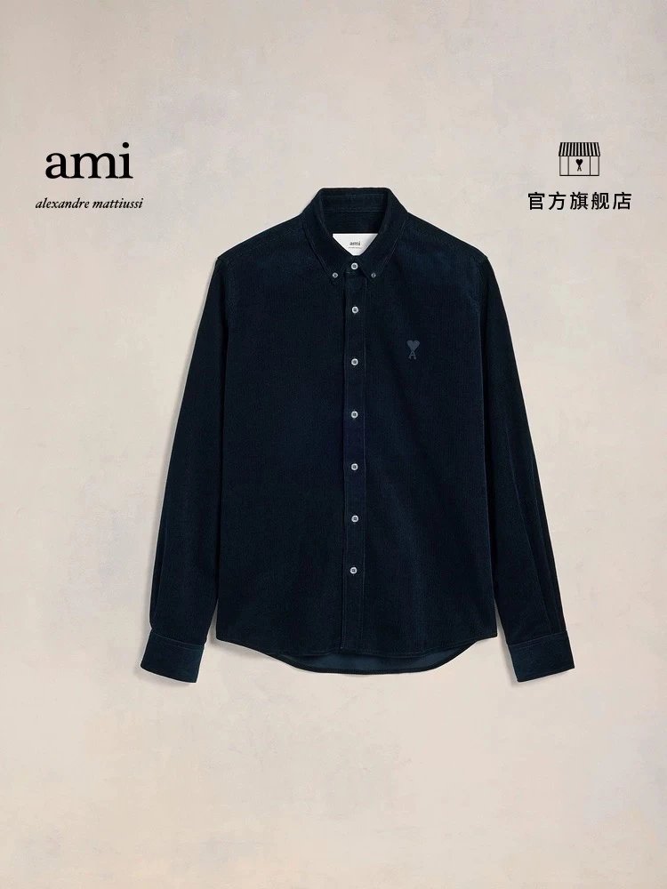 Ami Shirt Top Version for Men and Women24Autumn Same Color Love Casual Cotton Corduroy Shirt Shirt