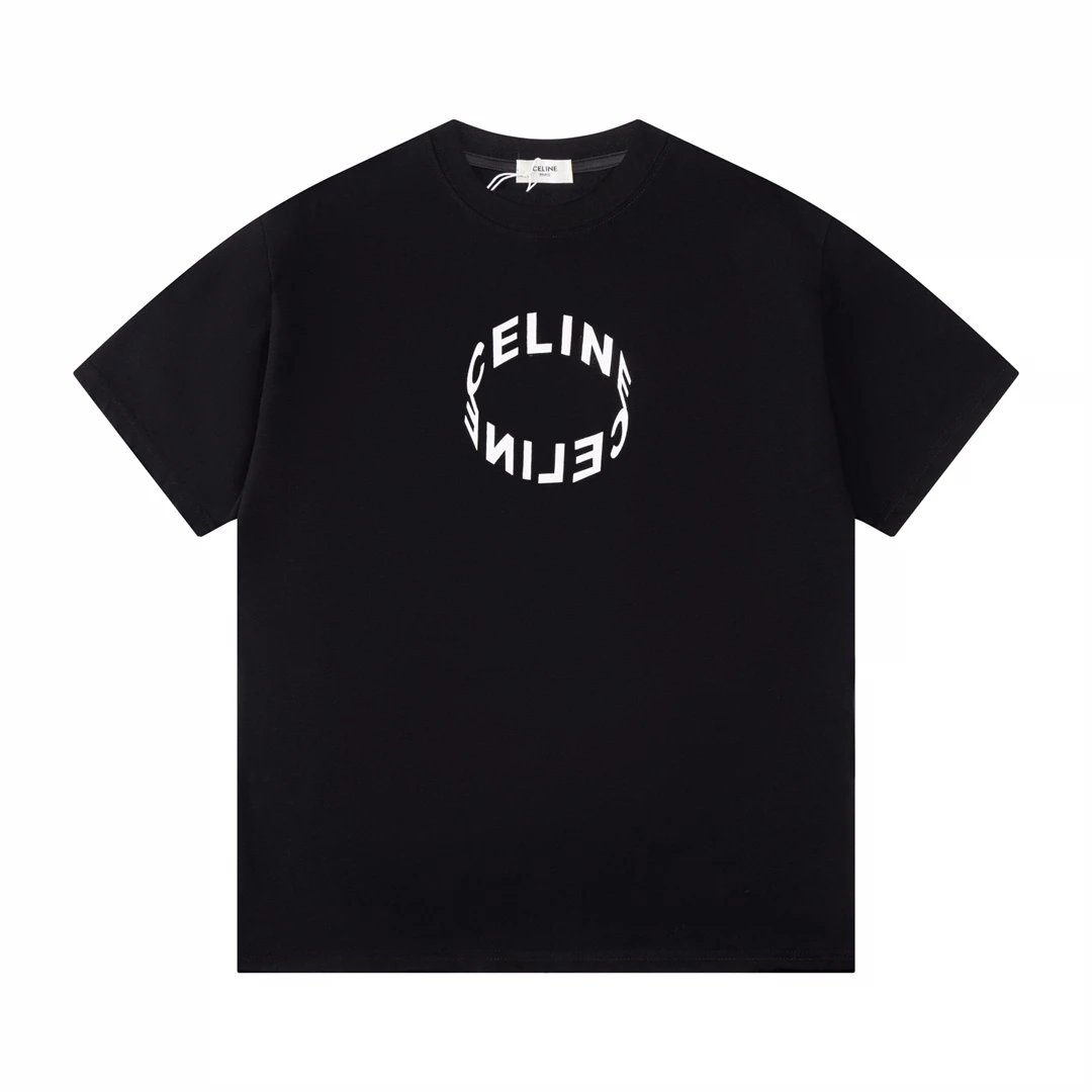 Celine T-shirt Chest Letter Print logo round Neck Short Sleeve25ss New Pure Cotton Unisex Style T T-shirt OS Loose Fit Base Shirt Top Half Sleeve T-Shirt