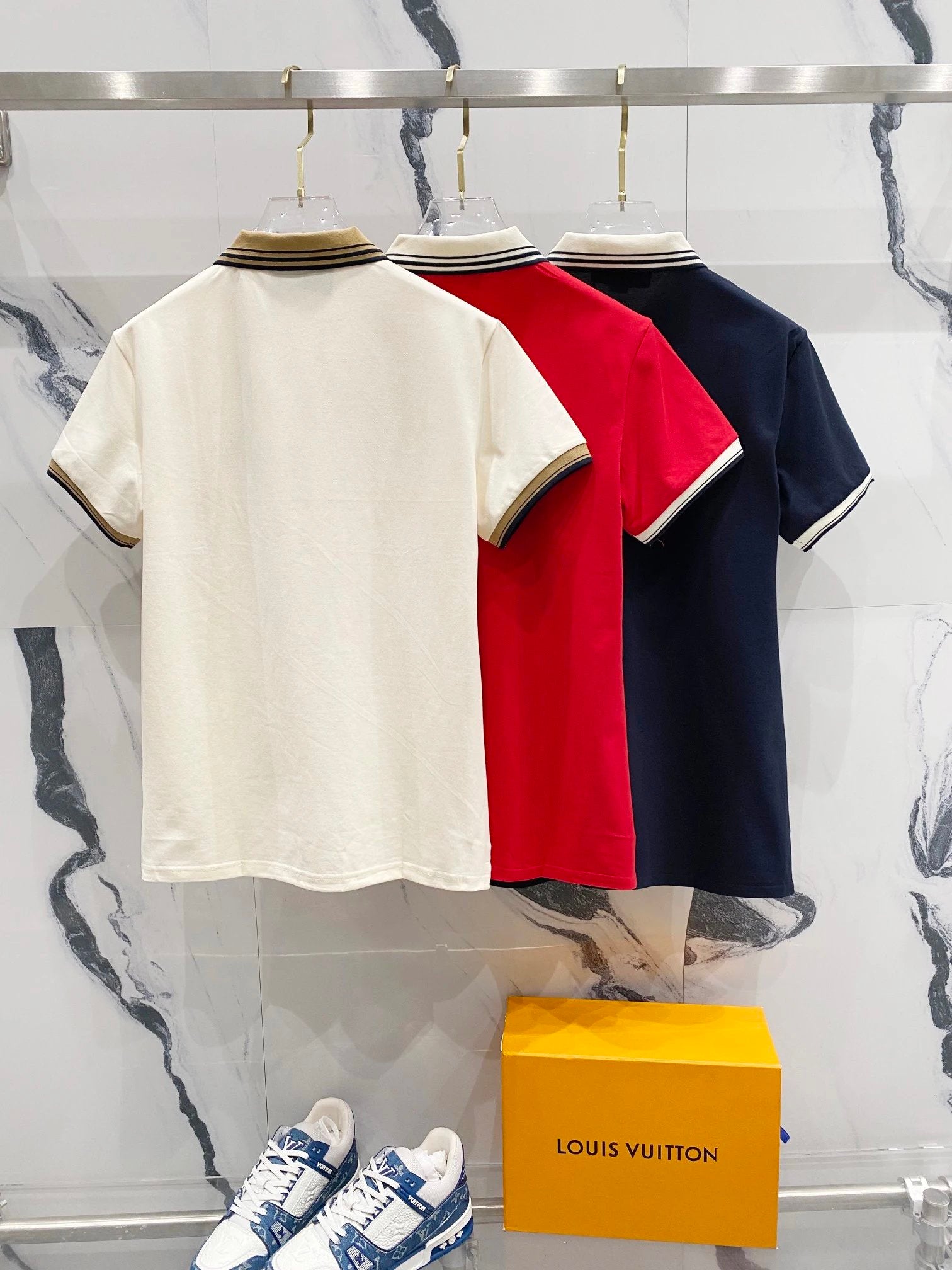 Gucci T-shirt Striped Contrast Color Neckline GG Letters LOGO Small Embroidery POLO Short Sleeve Turn-down Collar Shirt Unisex Summer Solid Color Loose Fit T Business Commuter Short Sleeve Shirt Plus Size T-Shirt