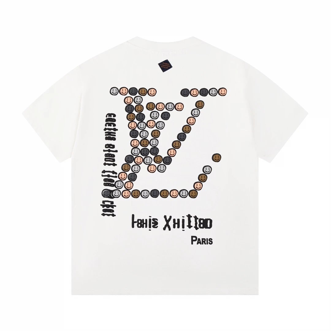 Louis Vuitton LV T-shirt Nigo Collaboration Back Foam Print logo round Neck Short Sleeve25ss New Pure Cotton Unisex Style T T-shirt OS Loose Fit Base Shirt Top Half Sleeve T-Shirt