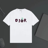 Dior T-shirt Hand-painted Letter Print on the Chest logo round Neck Short Sleeve25ss New Pure Cotton Unisex Style T T-shirt OS Loose Fit Base Shirt Top Half Sleeve T-Shirt